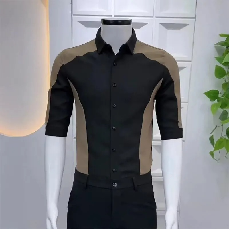 Men's Black Brown Color Block  - Men Formal Party Wear Shirt recension och pris