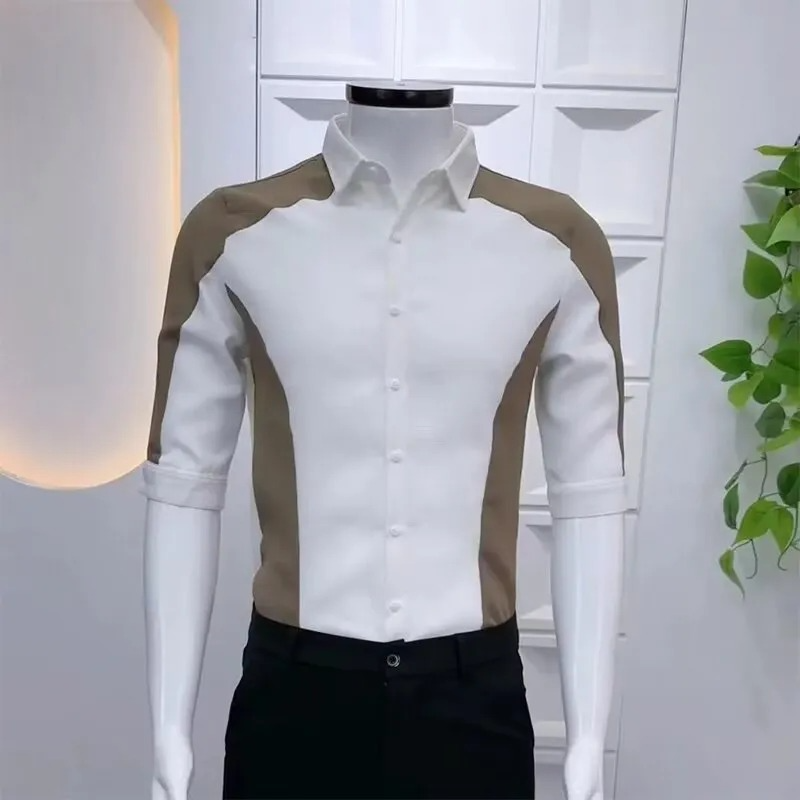 Men's Black Brown Color Block  - Men Formal Party Wear Shirt recension och pris
