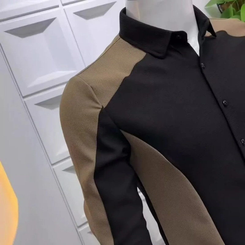 Men's Black Brown Color Block  - Men Formal Party Wear Shirt recension och pris