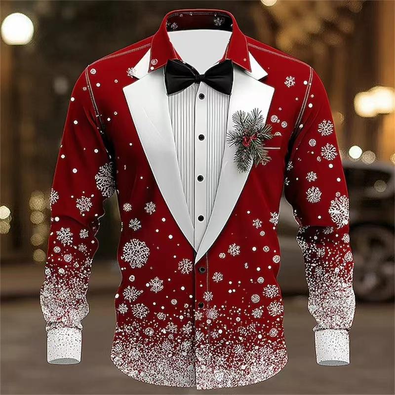 2025 Men's Christmas Snowflake - Men Formal Party Wear Shirt recension och pris